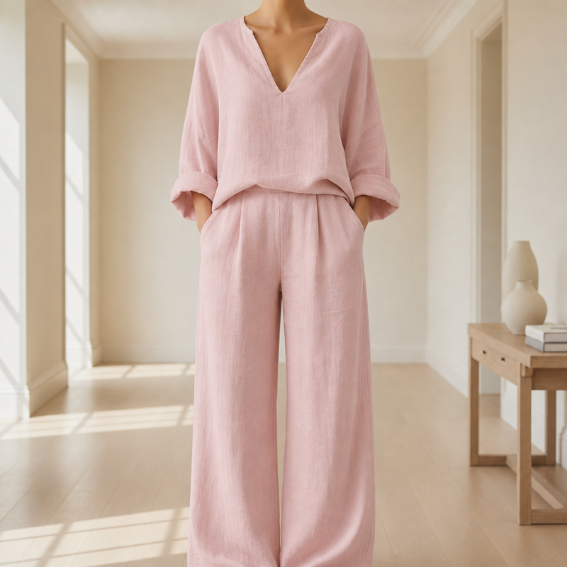 Polignano Linen Wide Leg Set in Pink