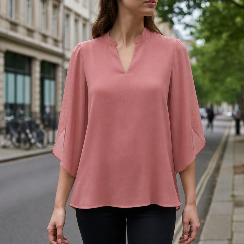 Gordes Flared Sleeve Chiffon Blouse in Pink