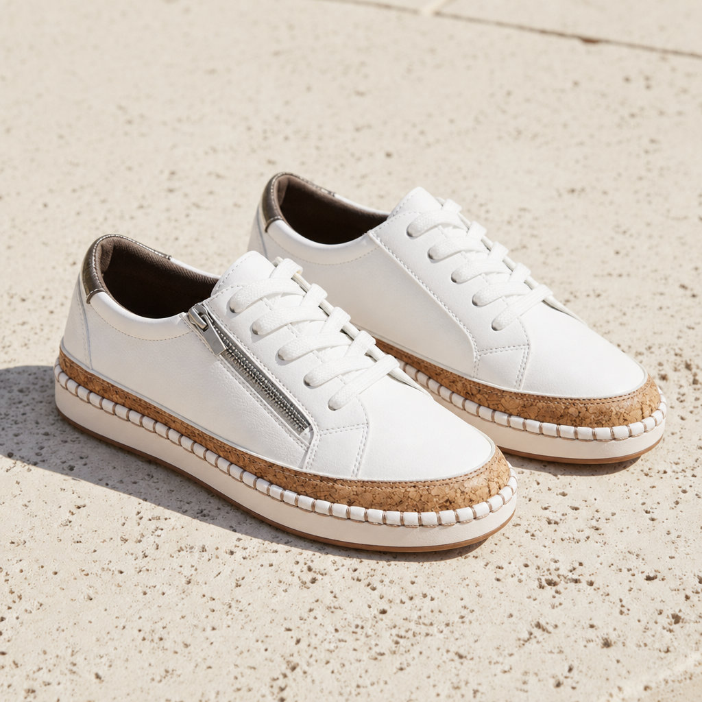 Gijon Floral Platform Sneakers in Pure White