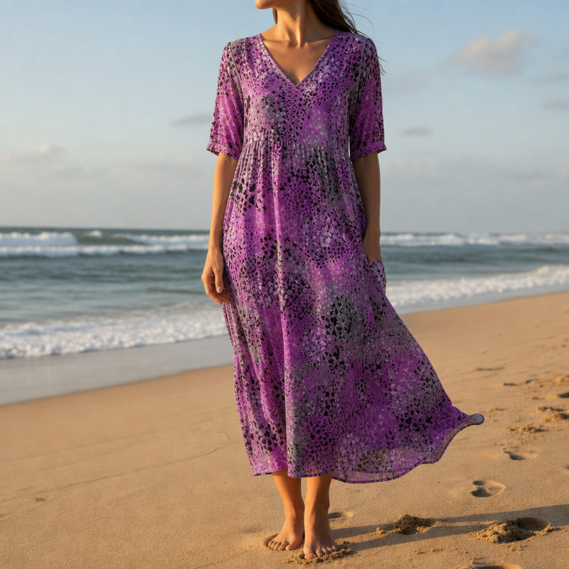Camogli Floral Print Midi Dress in Purple