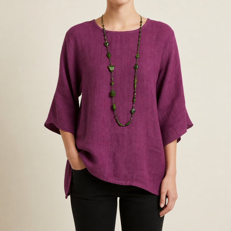 Pylos Linen 3/4 Sleeve Blouse in Purple