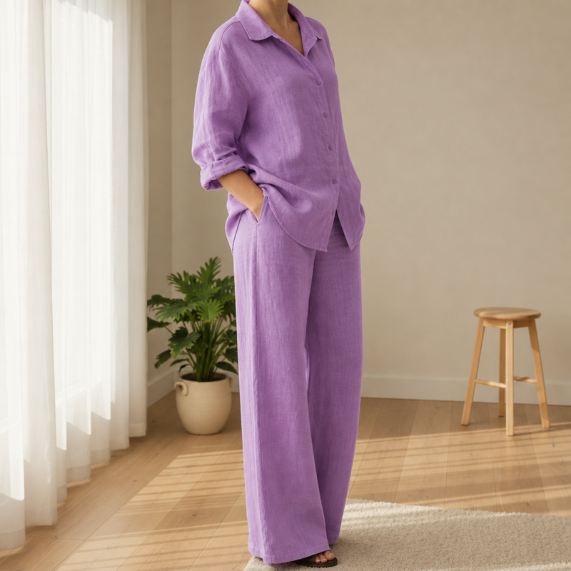 Nazare Linen Two-Piece Set in Purple