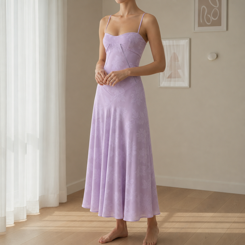 Pollensa Jacquard Slip Maxi Dress in Purple