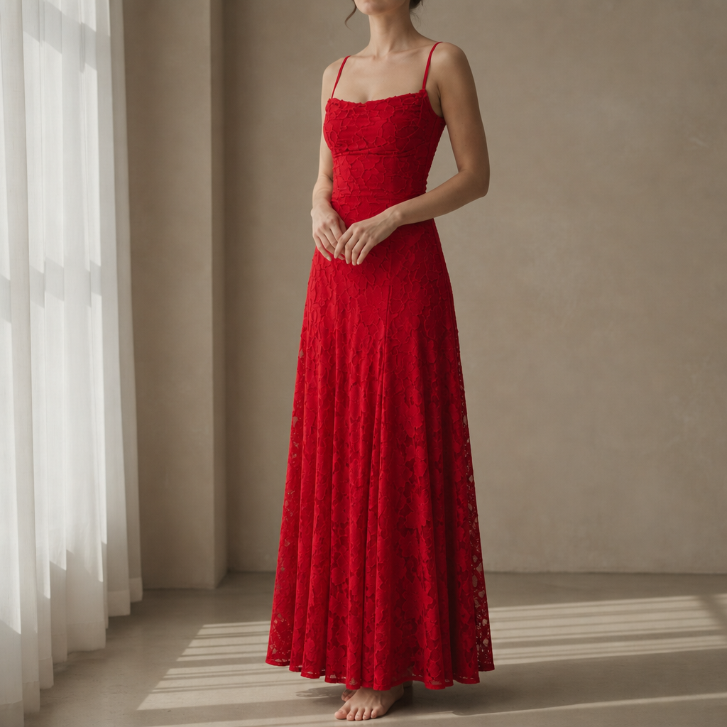 Bandol Floral Textured Maxi Dress in Red