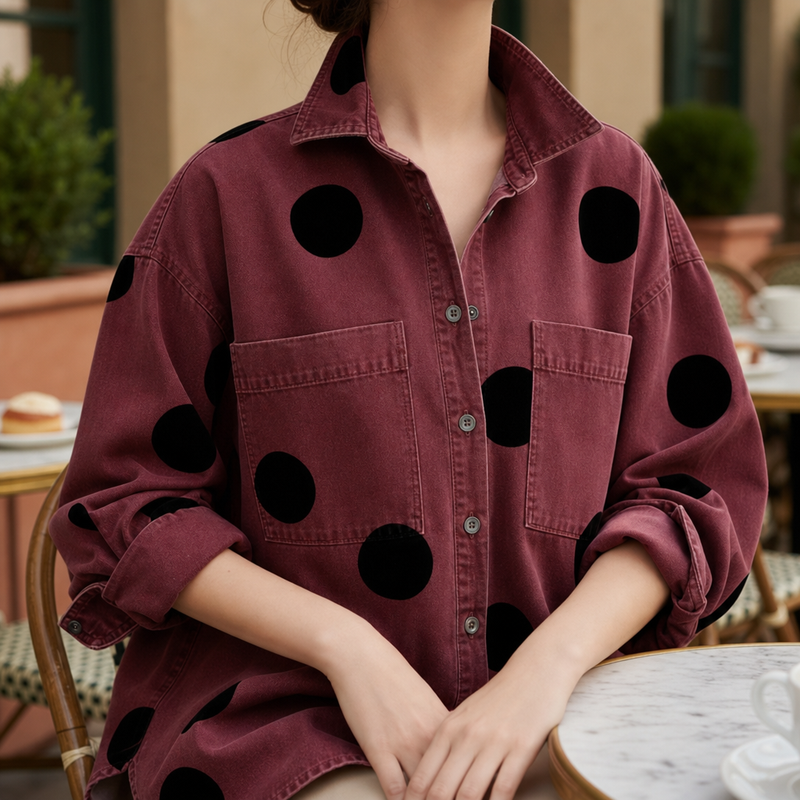 Elounda Polka Dot Denim Shirt in Red