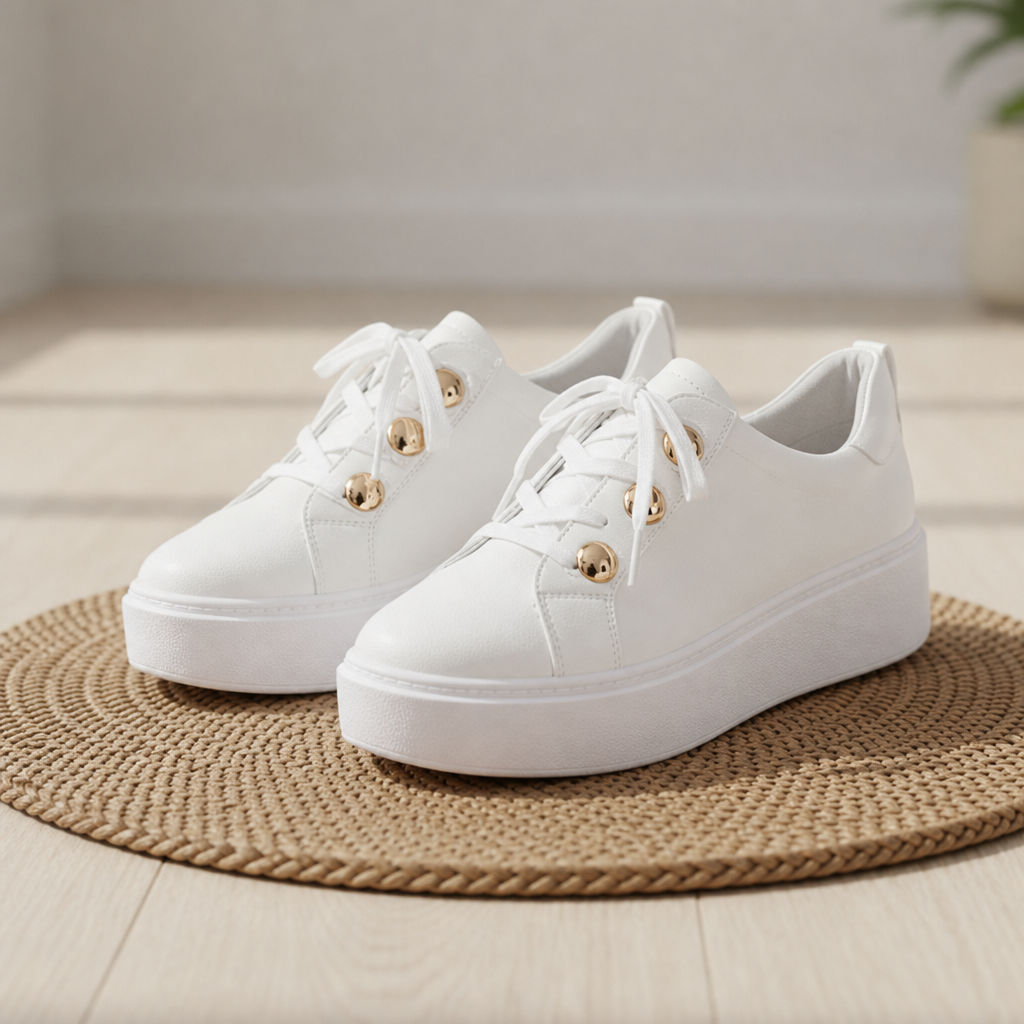 Aveiro Orthopedic Gold-Stud Sneakers in White