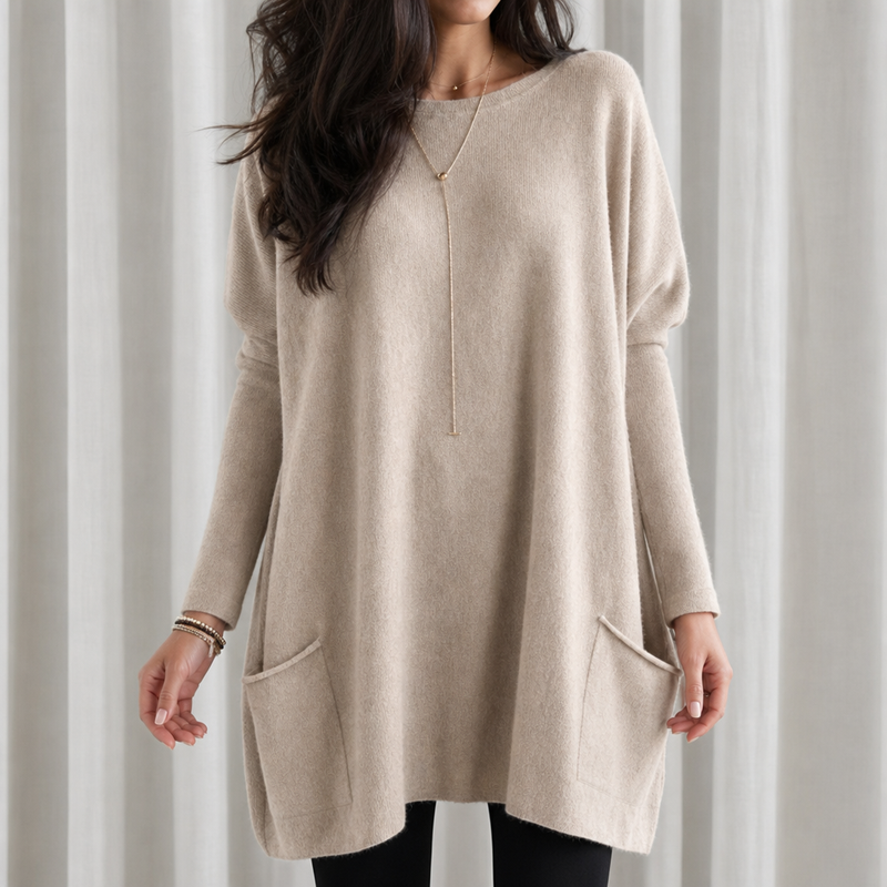 Perugia Relaxed Tunic Sweater in Beige