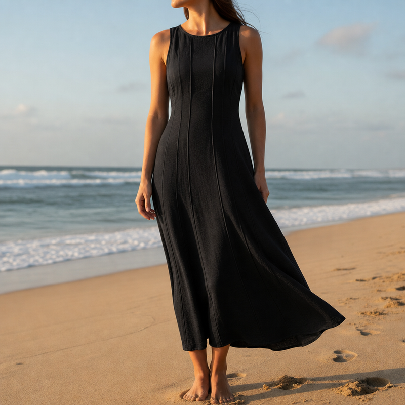 Ithaca Panel Seam Midi Dress in Black