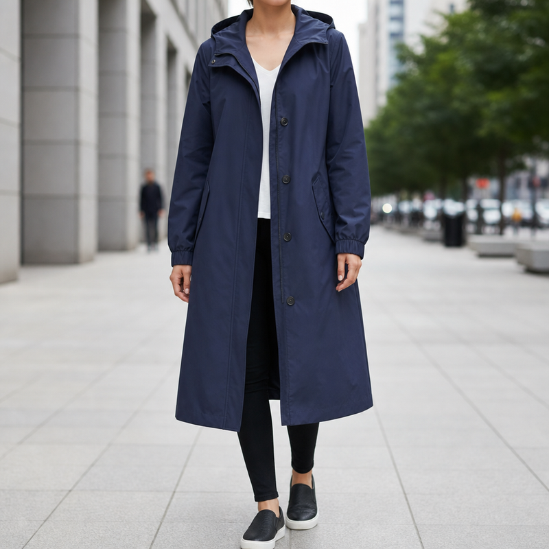 Montepulciano Hooded Long Trench Coat in Blue