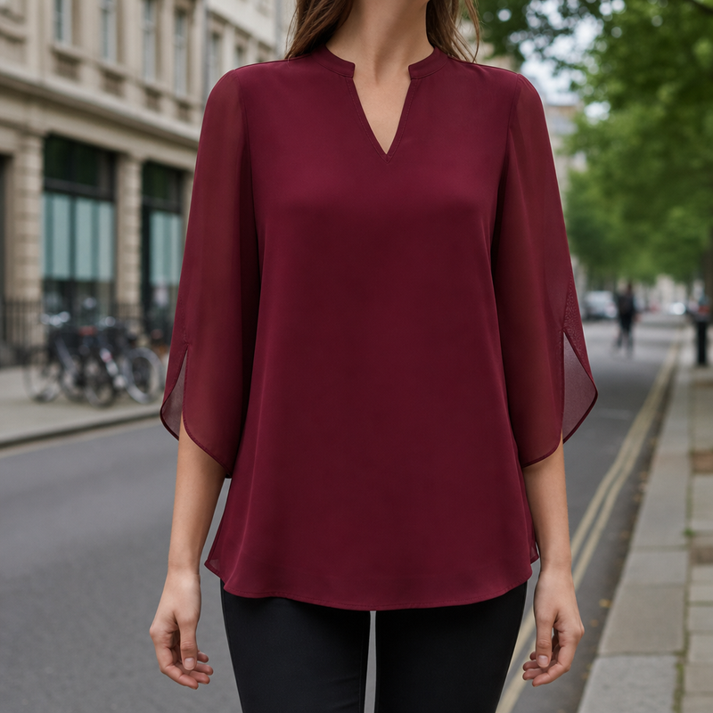Montalcino Split Sleeve Tunic Blouse in Burgundy
