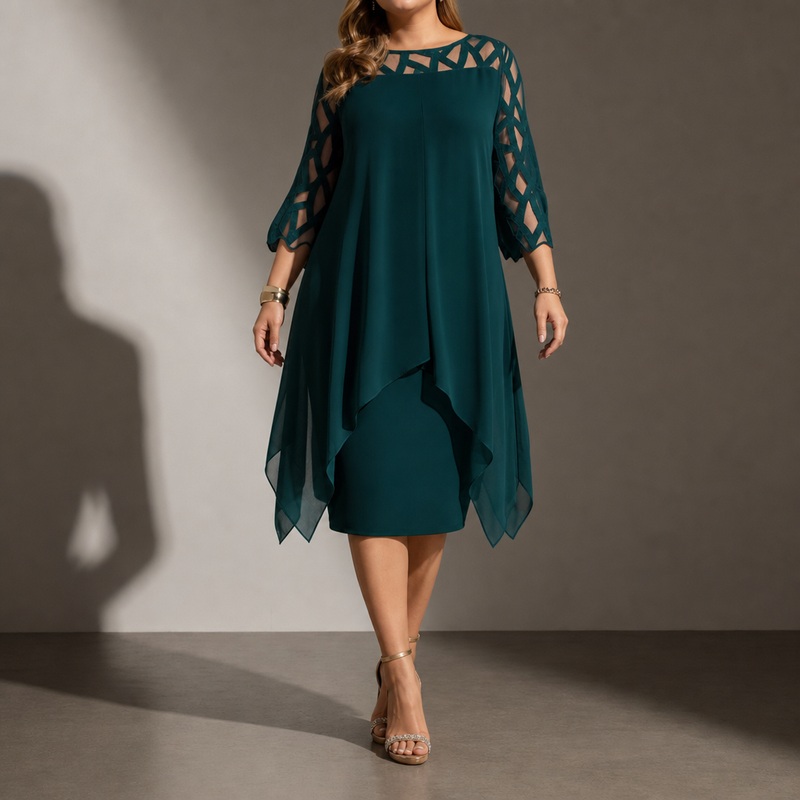 Carvoeiro Lace Sleeve Midi Dress in Green