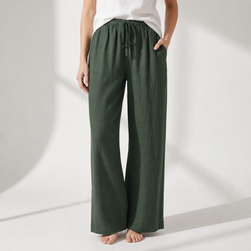 Aix Linen Wide Leg Pants in Green