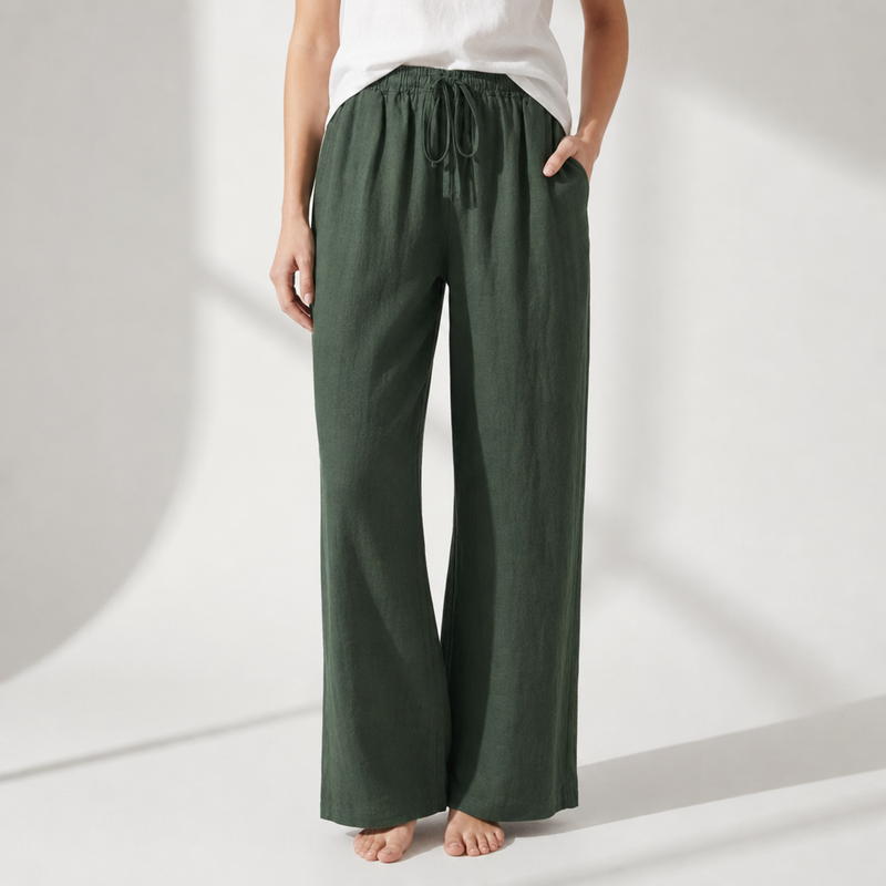 Aix Linen Wide Leg Pants in Green