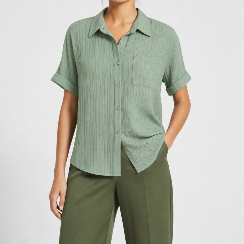 Albufeira Cotton Gauze Button-Down in Green
