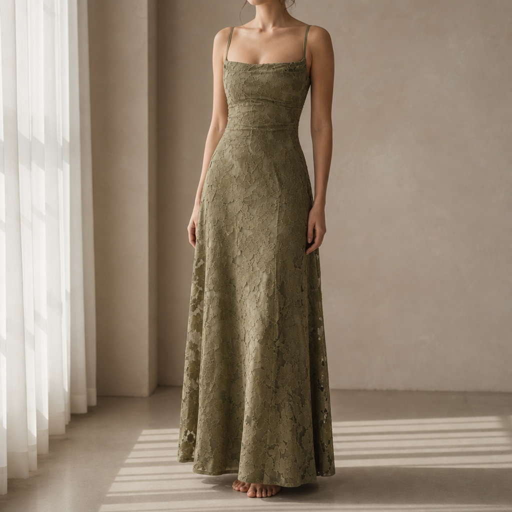 Bandol Floral Textured Maxi Dress in Green