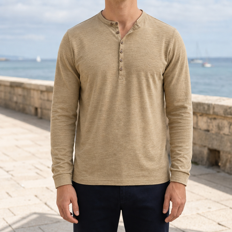 Soller Long Sleeve Henley Shirt in Khaki