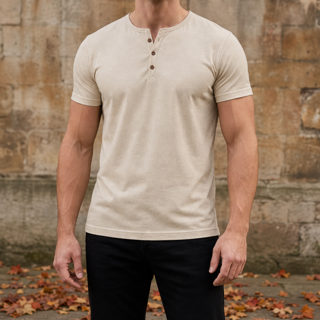 Merida Muscle Fit Henley Tee in Khaki