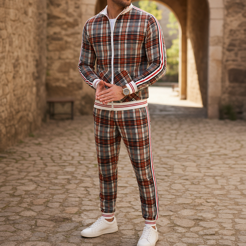 Larnaca Plaid Tracksuit Set in Khaki