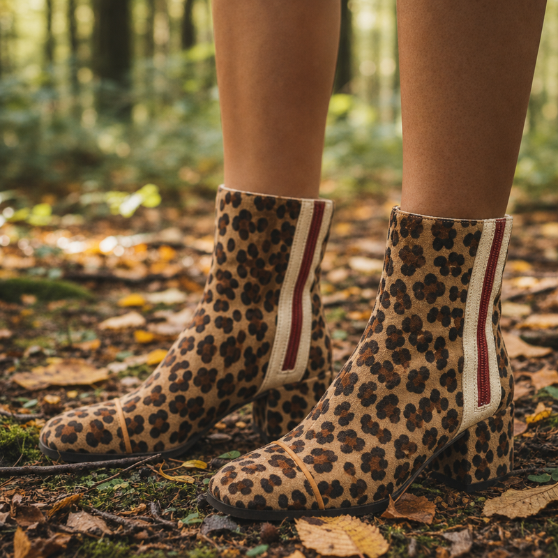 Andros Suede Block Heel Boots in Leopard Print
