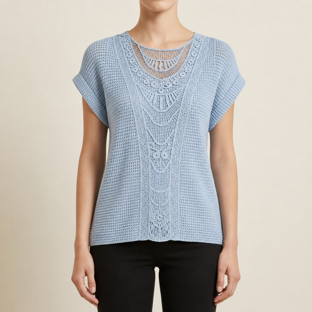 Montepulciano Crochet Lace Knit Blouse in Light Blue