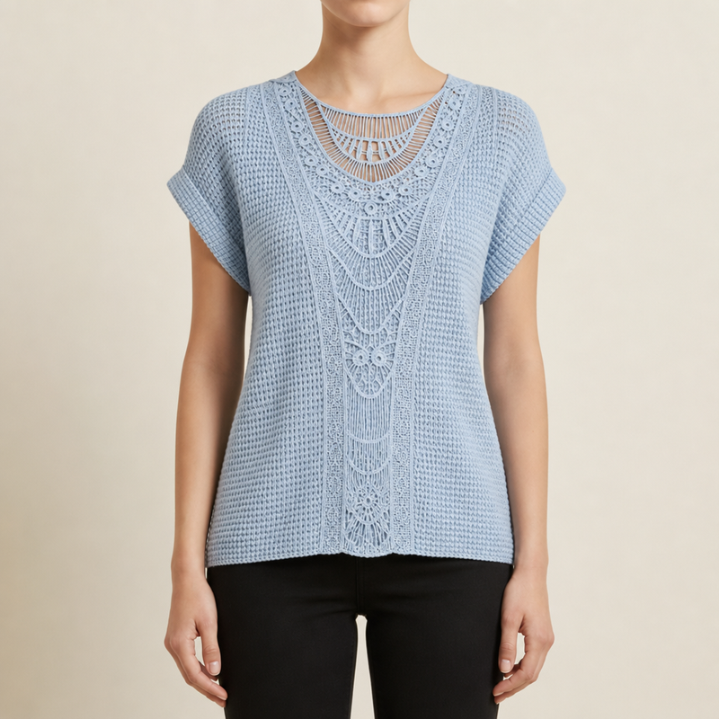 Montepulciano Crochet Lace Knit Blouse in Light Blue