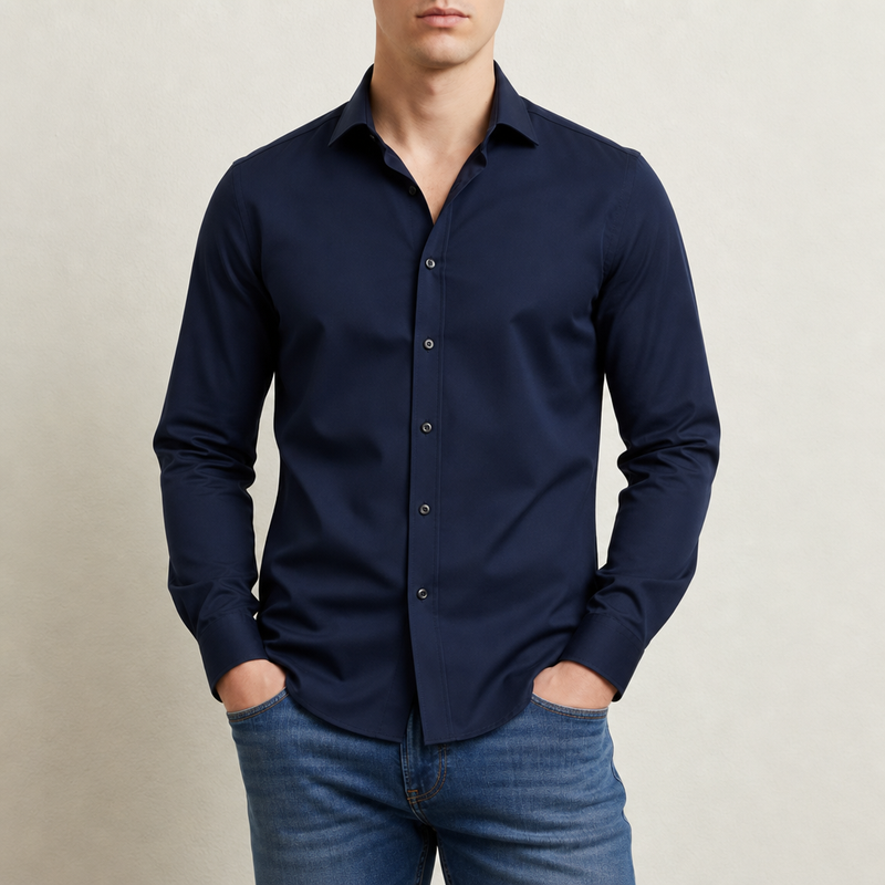 Formentor Slim Fit Dress Shirt in Navy Blue