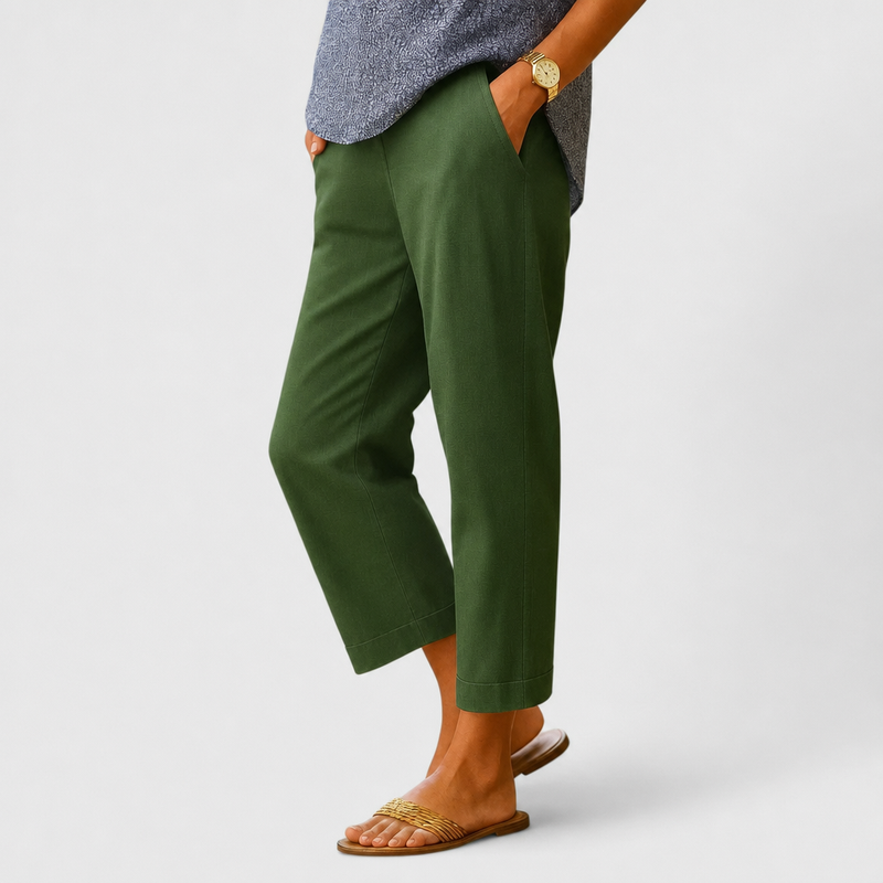 Fiesole Cropped Linen Pants in Olive Green