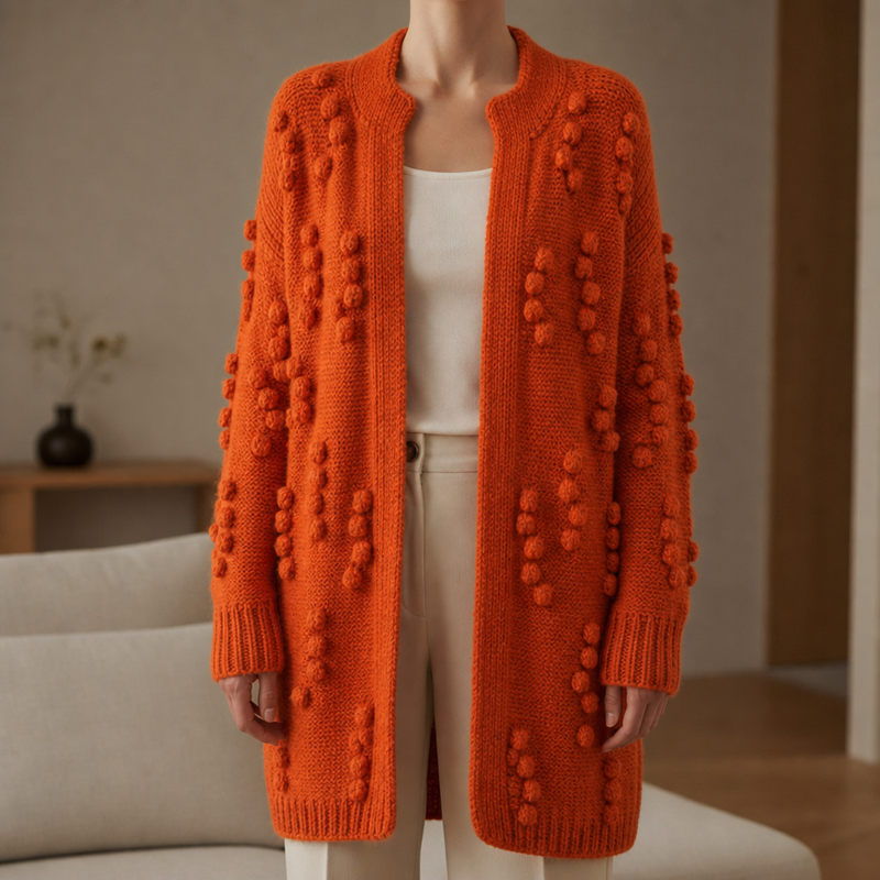 Chianti Pom Pom Knit Cardigan in Orange