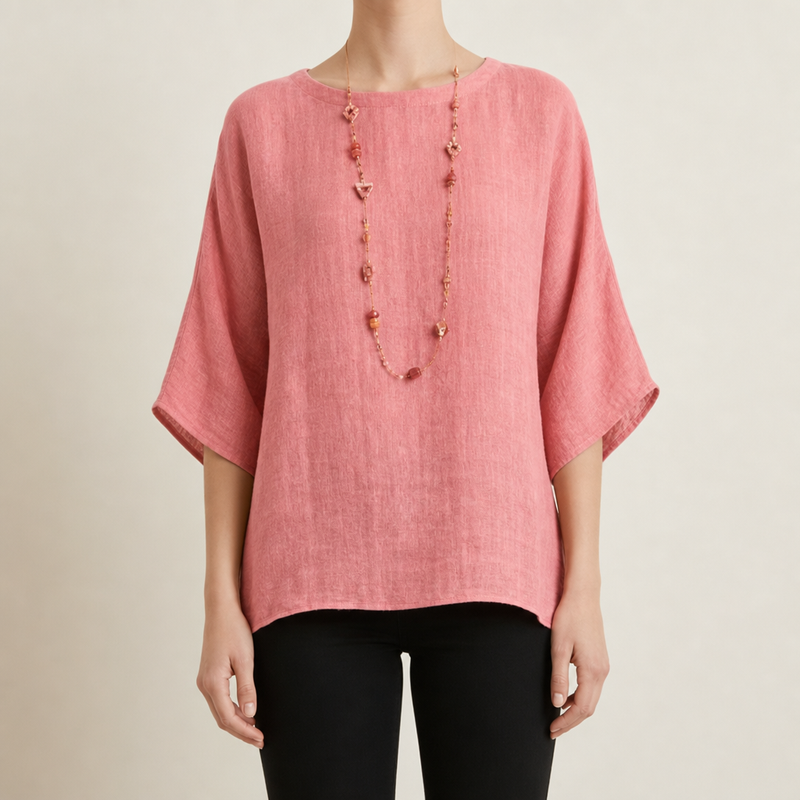Pylos Linen 3/4 Sleeve Blouse in Pink