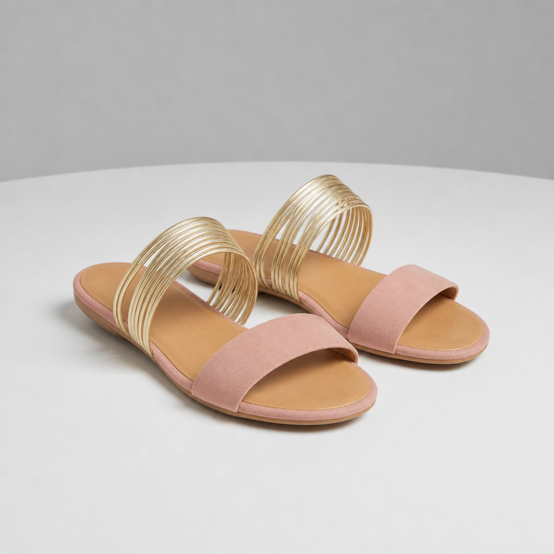 Nafplio Gold Strap Slide Sandals in Pink