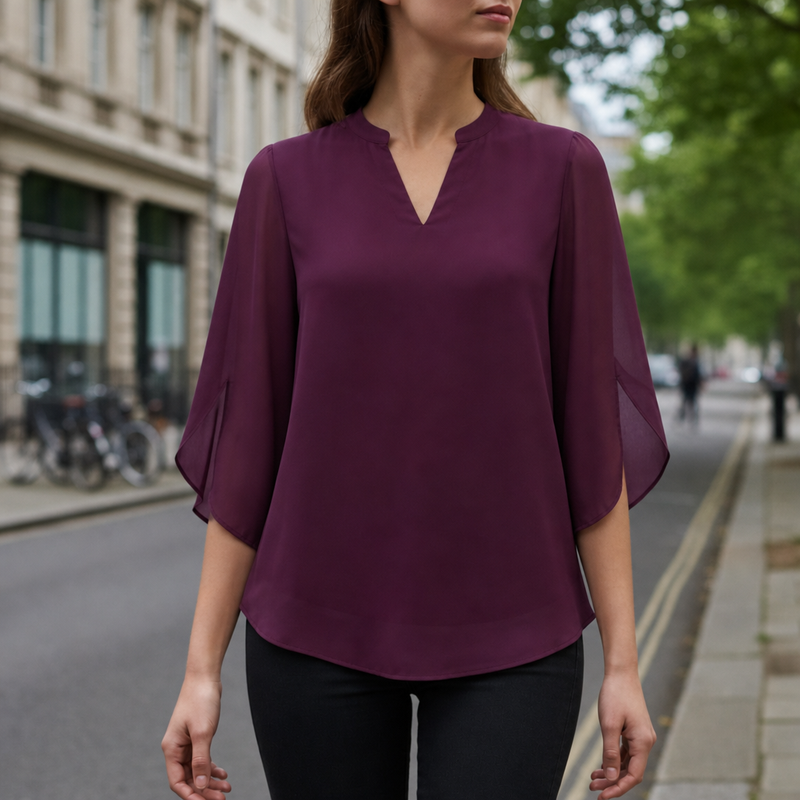 Gordes Flared Sleeve Chiffon Blouse in Purple