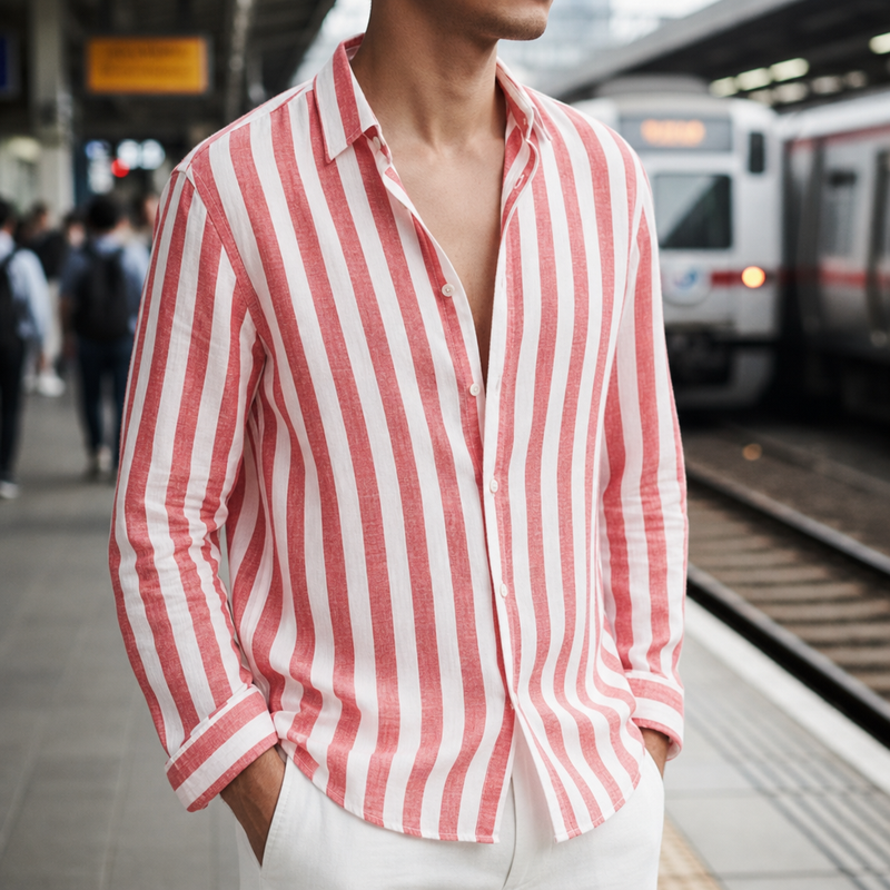 Kakopetria Striped Linen Shirt in Red