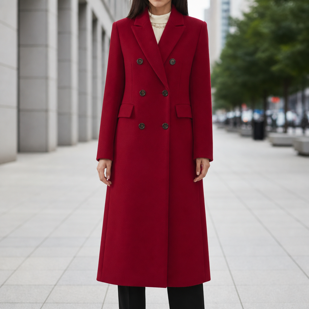Treviso Double Breasted Wool Overcoat in Red