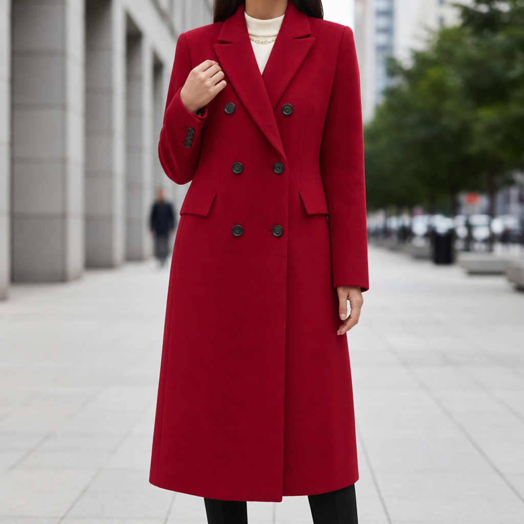 Rapallo Double Breasted Wool Overcoat in Red
