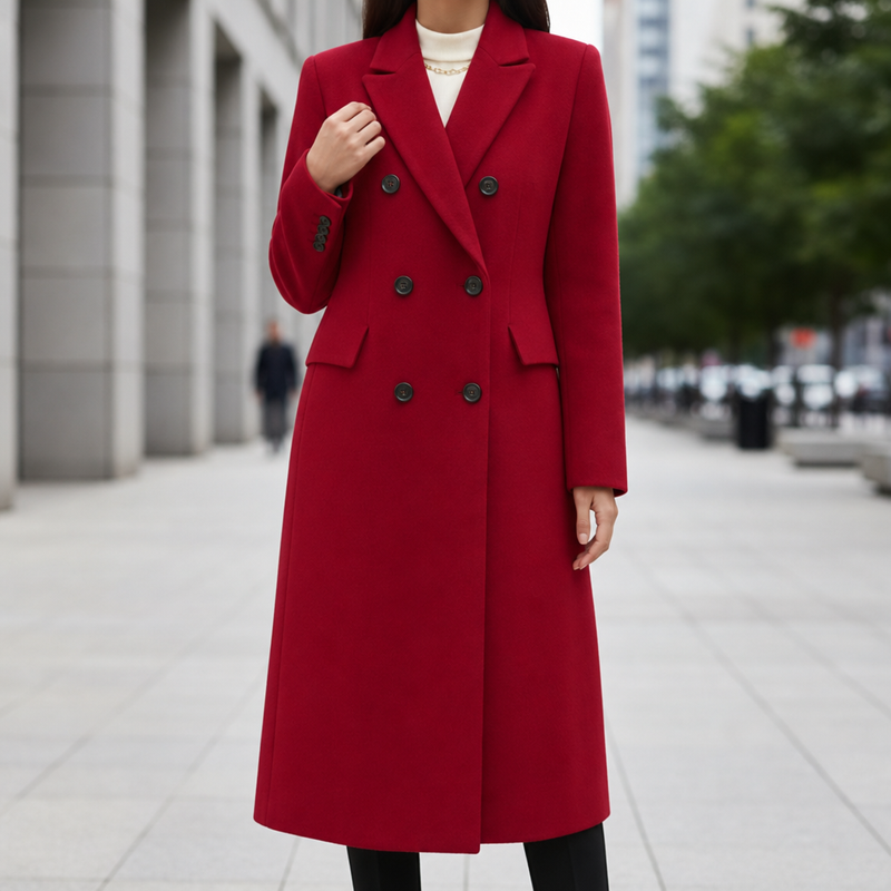 Rapallo Double Breasted Wool Overcoat in Red