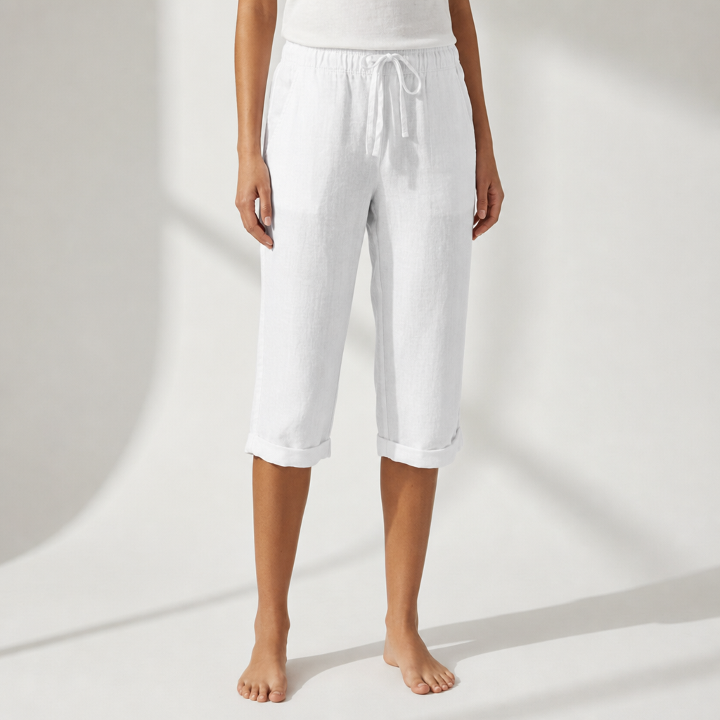 Porquerolles Linen Drawstring Bermuda Shorts in White