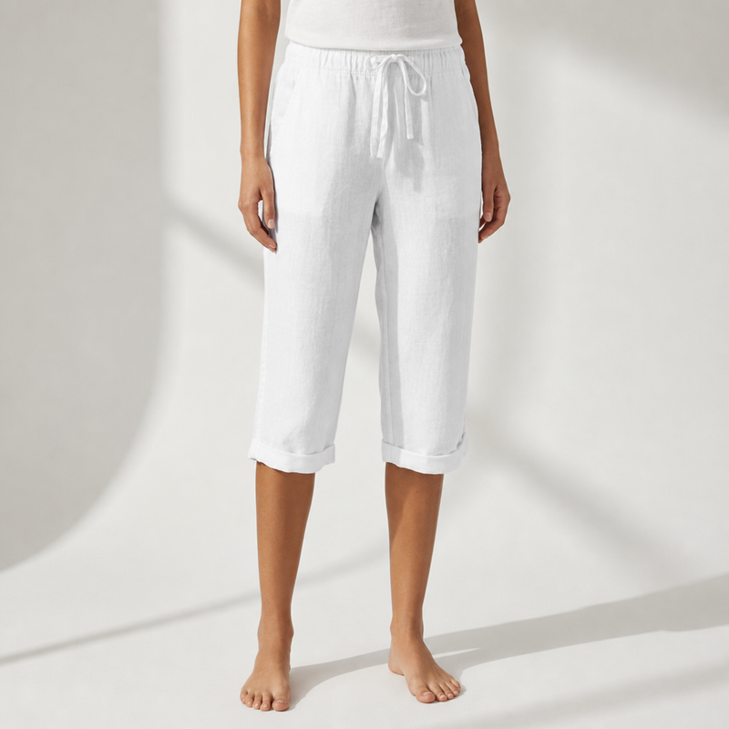 Porquerolles Linen Drawstring Bermuda Shorts in White