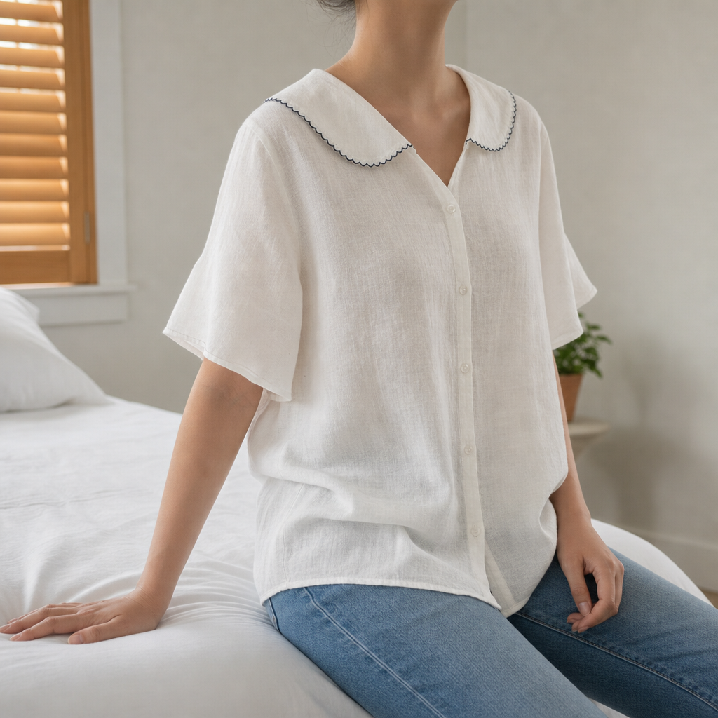 Deia Doll Collar Linen Blouse in White