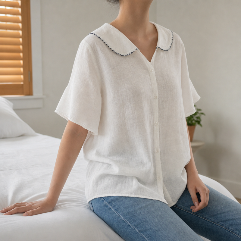 Deia Doll Collar Linen Blouse in White