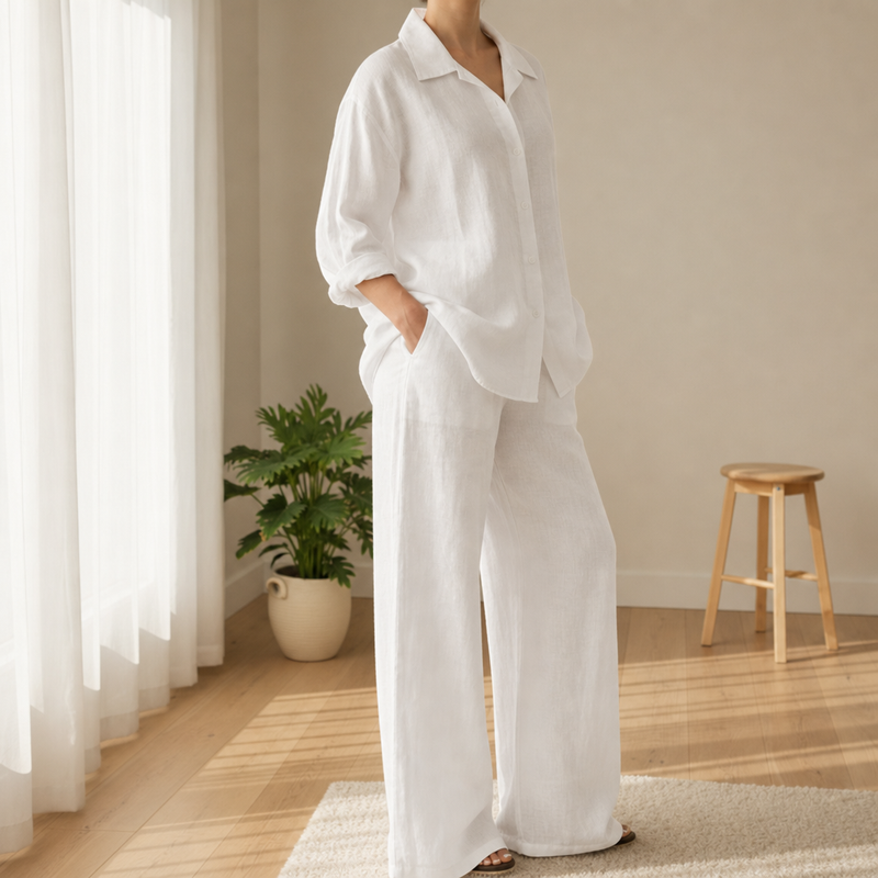 Nazare Linen Two-Piece Set in White