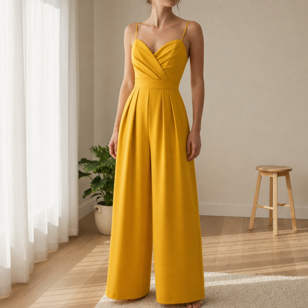 Meteora Sweetheart Wide Leg Jumpsuit in Yellow