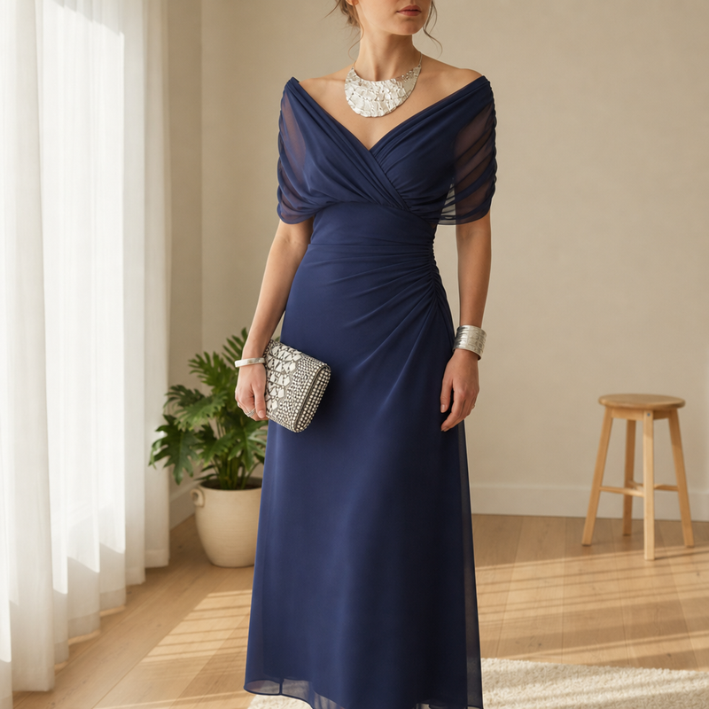 Sibenik Floral Off-Shoulder Midi Dress in Blue