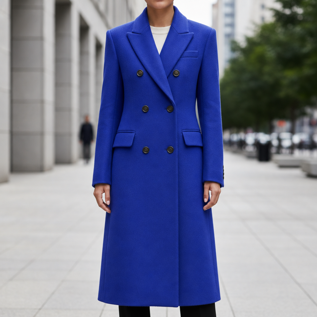 Treviso Double Breasted Wool Overcoat in Blue