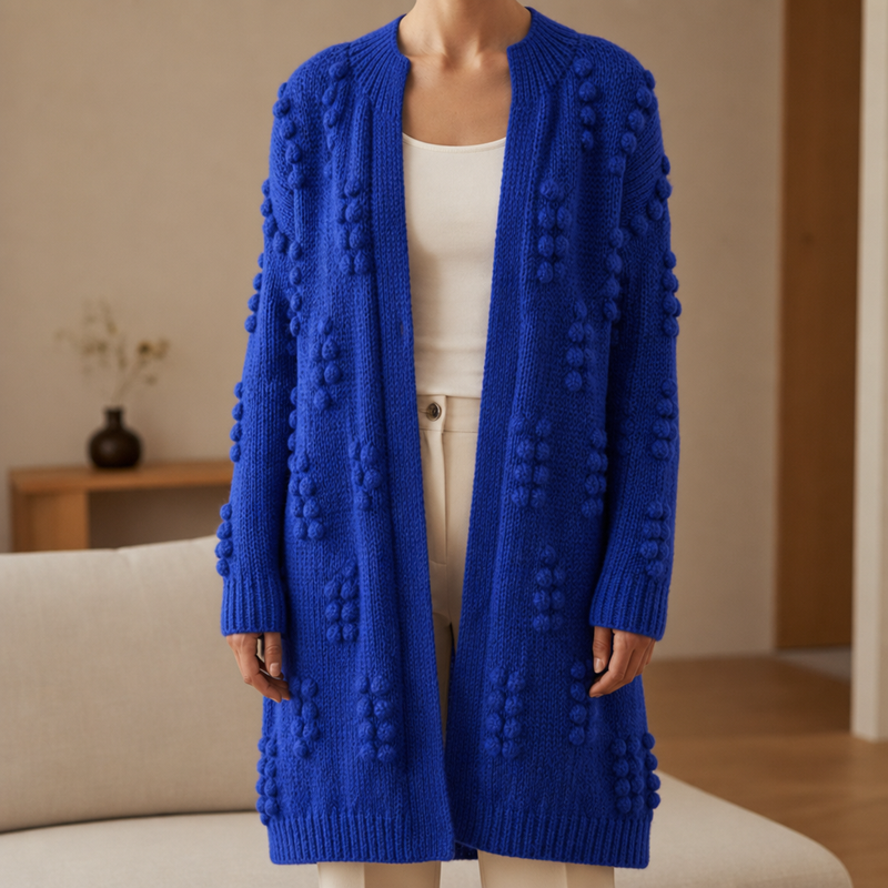 Chianti Pom Pom Knit Cardigan in Blue