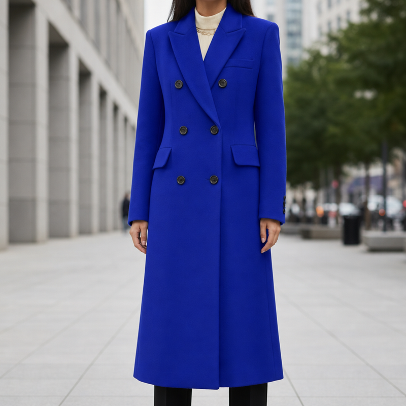 Rapallo Double Breasted Wool Overcoat in Blue