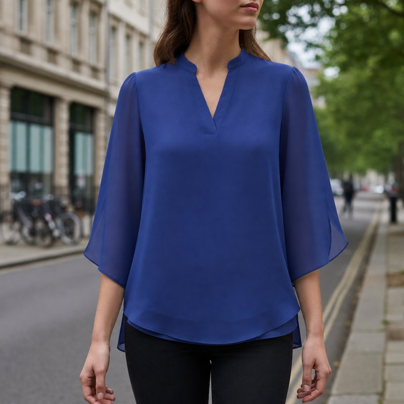 Gordes Flared Sleeve Chiffon Blouse in Blue