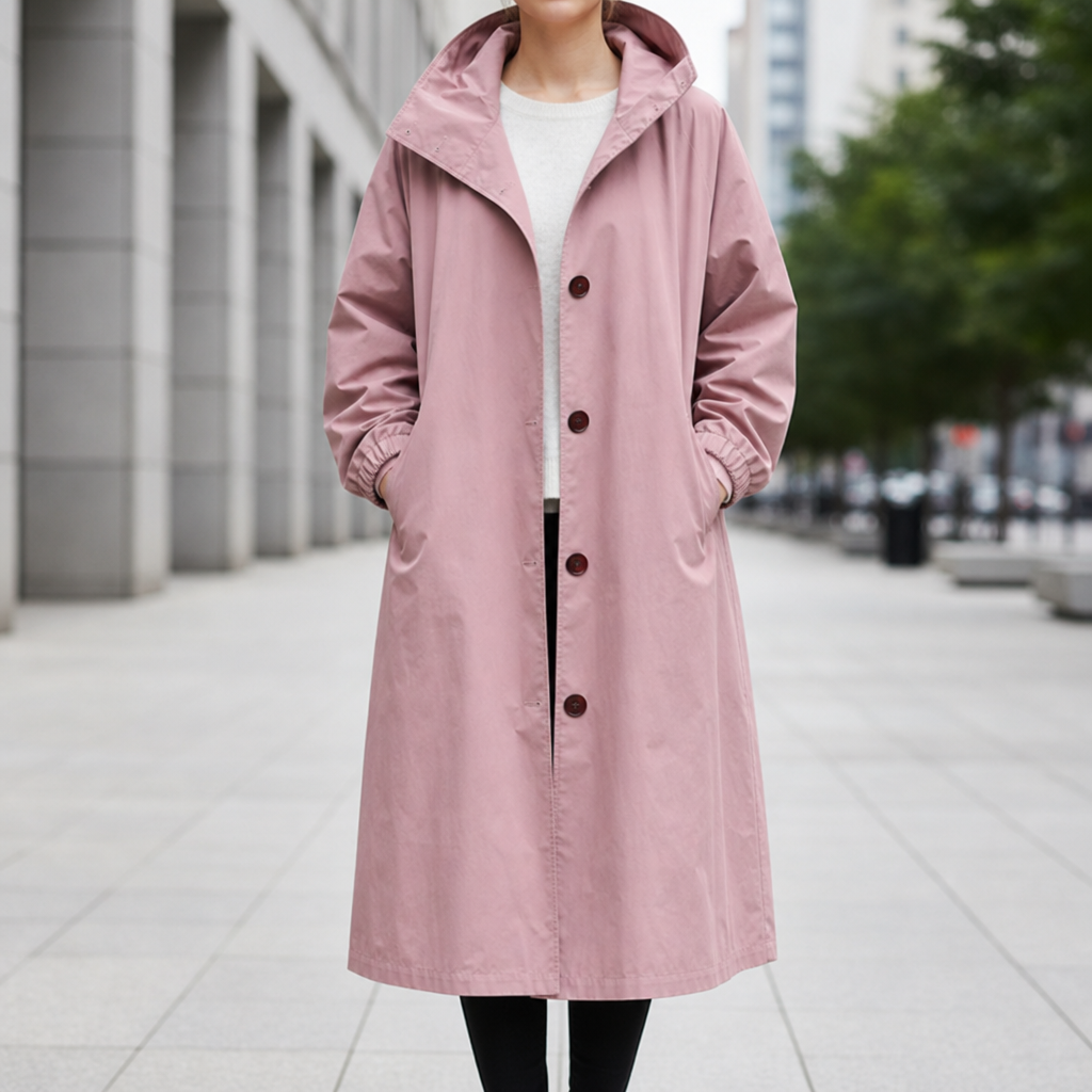 Kythnos Hooded Long Trench Coat in Pink