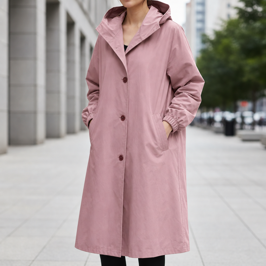 Montepulciano Hooded Long Trench Coat in Pink