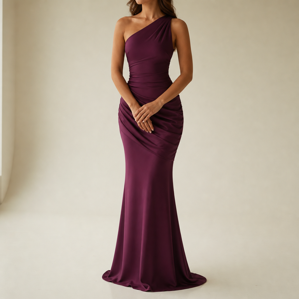 Baeza One Shoulder Satin Gown in Purple