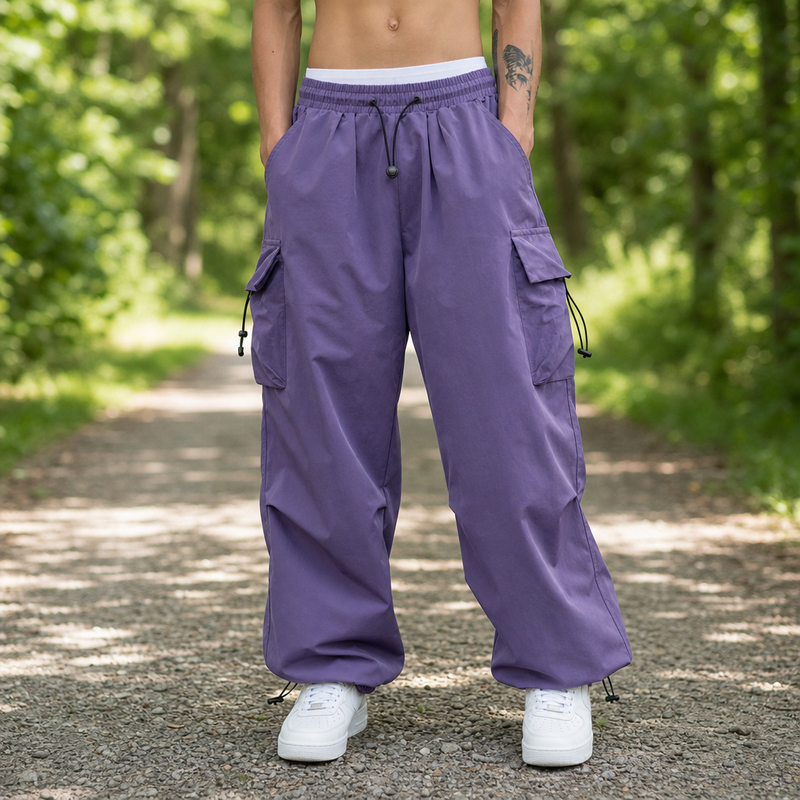 Noto Wide Leg Cargo Pants in Purple